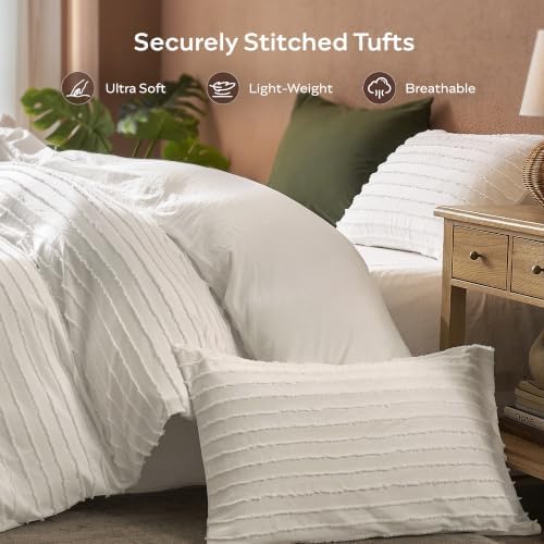 JELLYMONI White Horizontal Striped Tufted Pillowcases King Size - Image 2