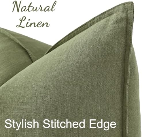 decorUhome Fall Olive Green Linen Throw Pillow Covers 26x26 Set of 2 - Image 2