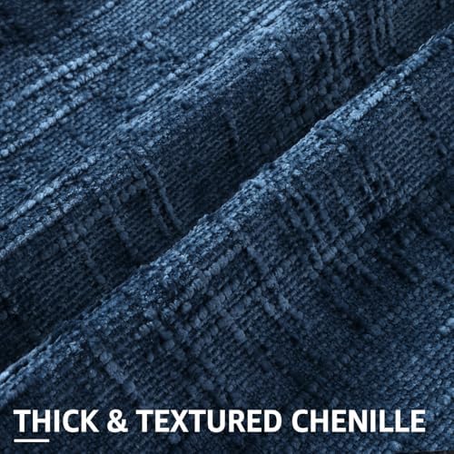 decorUhome Textured Chenille Throw Pillow Covers 16x16 Set of 2 Navy Blue - Image 2