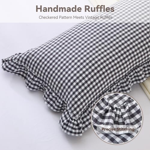 Black White Gingham Body Pillow Cover 20x54, Ruffled Cotton Sham - Image 5