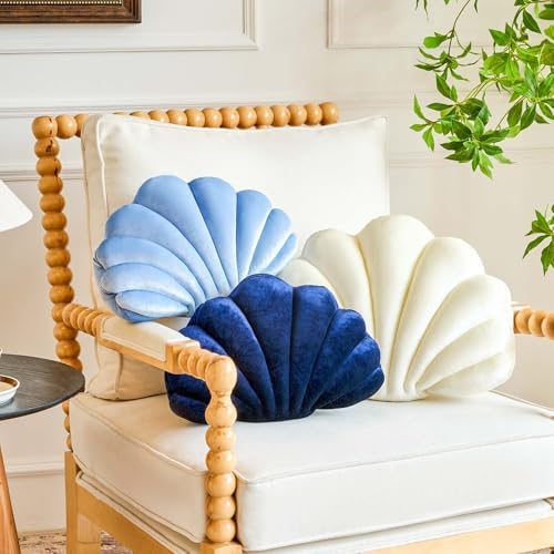 Lfsaaj Dusty Blue Seashell Throw Pillows, Shell Shaped Throw Pillows, 13 Inch - Image 3