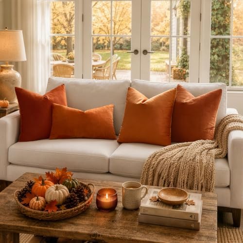 MIULEE 12x20 Inch Lumbar Velvet Fall Throw Pillow Covers Orange - Image 4