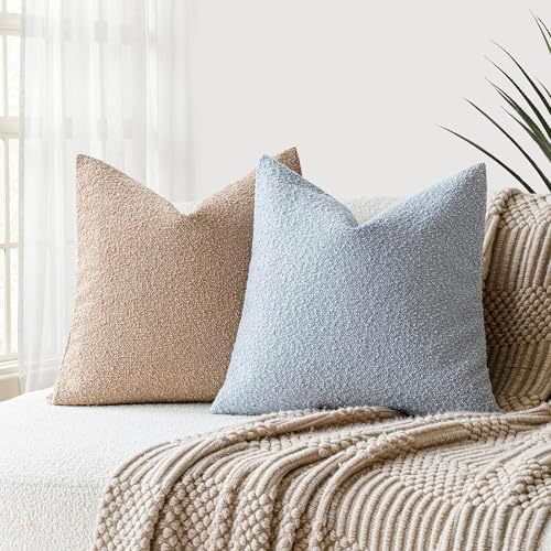 Foindtower Decorative Textured Boucle Throw Pillow Covers 16x16 Light Blue - Image 4