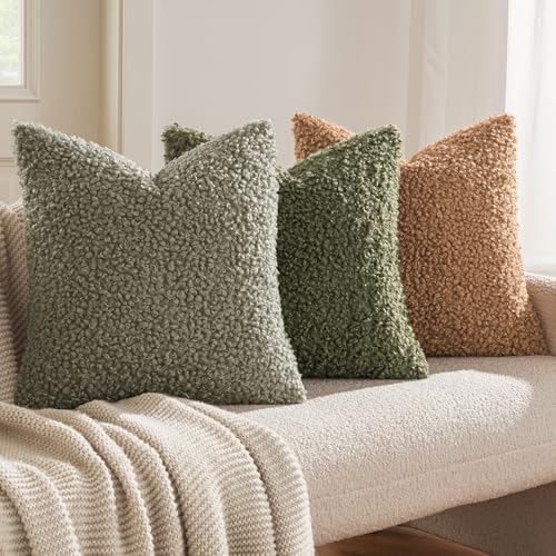MIULEE Decorative Faux Fur Pillow Covers Sherpa 20x20 Sage Green - Image 2