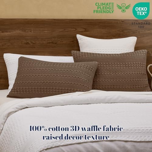 PHF Cotton Waffle Pillow Shams Queen Size 20" x 30", No Insert - Image 3