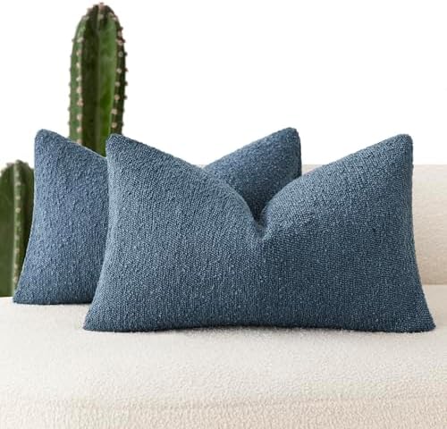 Foindtower Cozy Textured Boucle Lumbar Throw Pillow Covers 12x20 Dark Blue by Foindtower