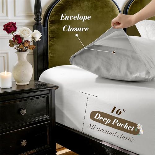 SONORO KATE 100% French Linen Cal King Size Sheets Set, Natural Flax Bedding - Image 6