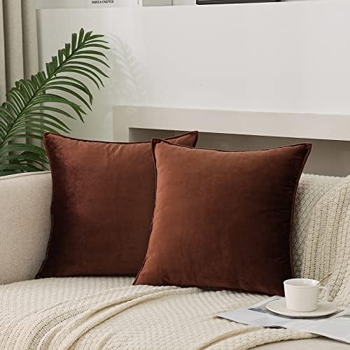 JIAHANNHA Velvet Brown Throw Pillow Covers 20”x20”Pack of 2 Soft Decorative by JIAHANNHA