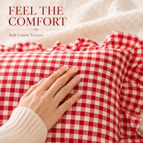 JoraLion Ruffled Lumbar Pillow Cover 14x36 Gingham Red - Image 5