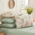 Bedorm 100% Cotton Pillowcases Set of 2 Standard Size Floral Pillow Cover Green by Bedorm
