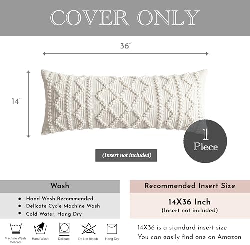 BlissBlush Pure White Decorative Lumbar Pillow Cover 14x36, Boho Long Throw - Image 7
