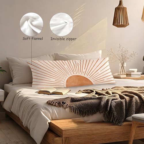 Boho Minimalist Orange Sun Sunshine 20x54 Body Pillow Cover Case, Abstract Mid - Image 3