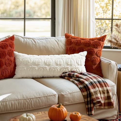 MIULEE Fall Pillow Cover Pumpkin Fall Decor Lumbar 14x36 Cream White - Image 4