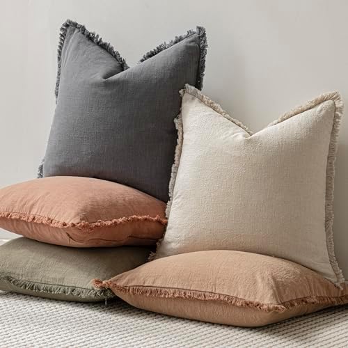 Foindtower Decorative Linen Fringe Throw Pillow Covers 18×18 Inch - Image 5