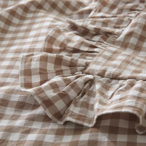 Mywinlle Taupe/White Plaid Gingham Ruffle Pillow Covers Standard Size - Image 5