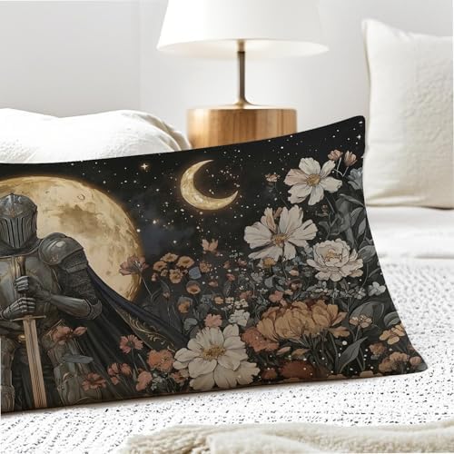 Medieval Witchy Moon Dark Floral Knight 20x54 Body Pillow Cover, Whimsical Dark - Image 5
