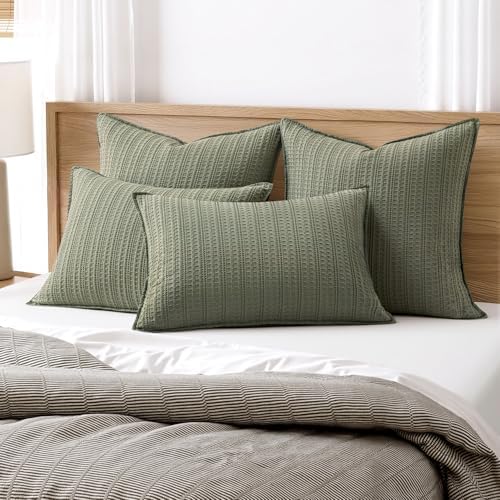 Waffle Pillow Shams Standard Size 20x26 Olive Green 2 Pack No Insert - Image 2