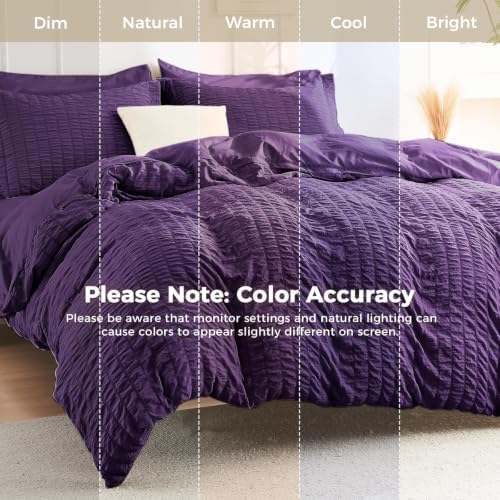 HYMOKEGE Dark Purple Twin Comforter Set Seersucker 5 Pieces, All Season Luxury - Image 7