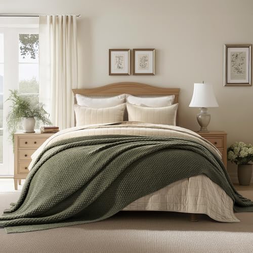 EVERGRACEHOME Chunky Chenille Knit Throw Blanket, 90 x 90, Olive Green by EVERGRACE