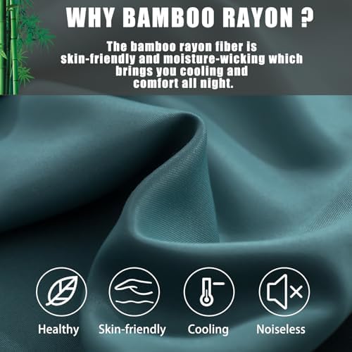 Teal Pillow Cases Queen Size 2 Pack, Bamboo Rayon Cooling Pillowcases - Image 3