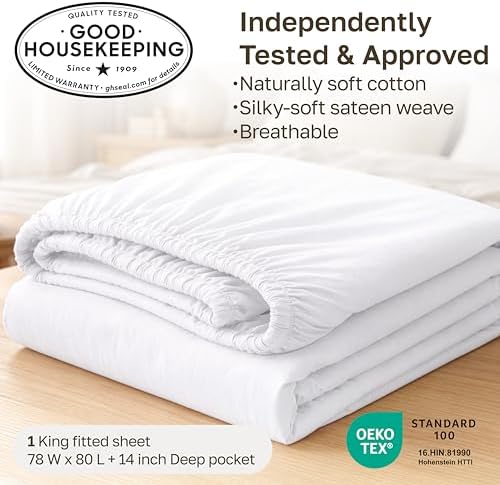 Soft Natural 100% Cotton Sateen King Fitted Sheets - Image 3