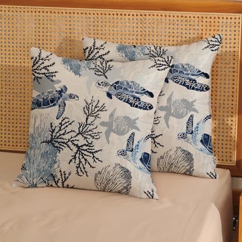 Nautical Coastal Pillow Covers 18x18 Set of 2 Beach Themed Ocean Coral Sea - Image 2