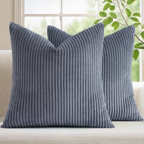Mecatny Corduroy Decorative Throw Pillow Covers 26x26 Set of 2 Blue Grey by Mecatny
