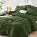 HYMOKEGE Olive Green King Size Comforter Set Seersucker 7 Pieces, All Season by HYMOKEGE