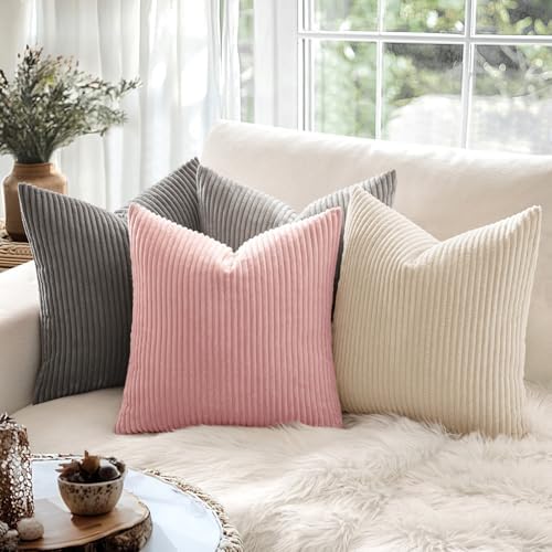 MIULEE Decorative Corduroy Throw Pillow Covers Set of 2 16x16 Pink - Image 3