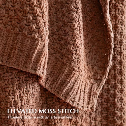 EVERGRACEHOME Chunky Chenille Knit Throw Blanket, 90 x 90, Terracotta Clay - Image 2