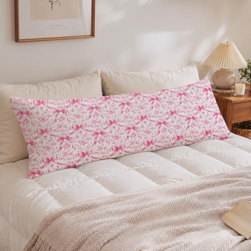 Coquette Pink Bow Floral 20x54 Body Pillow Cover, Preppy Girly Room Decor by Unknown