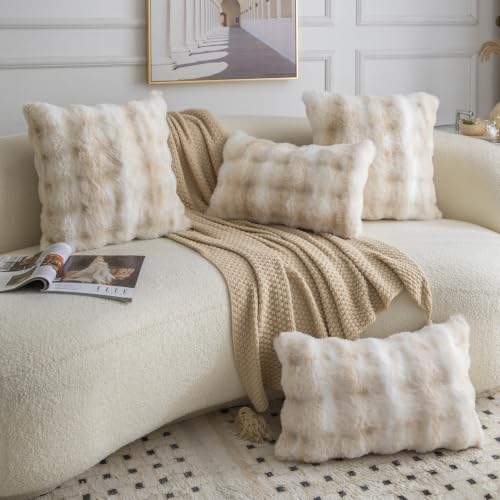 MADIZZ Pack of 2 Thick Plush Faux Wool Throw Pillow Covers Soft Boho Throw - Image 4