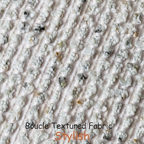 DEZENE 22x22 Cream Grey Throw Pillow Cover Textured Boucle Striped Chic Morden - Image 2