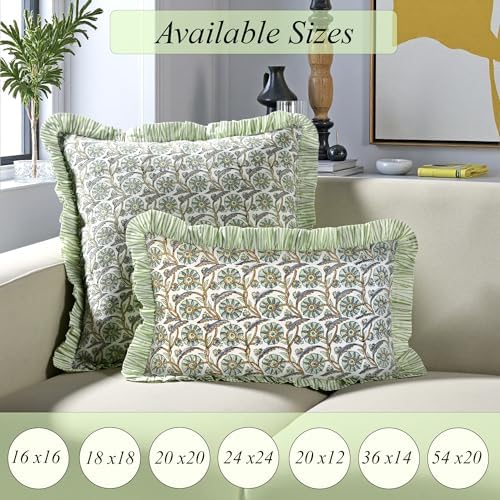 Ridhi Bloom Bubbles Block Print Ruffle Pillow Covers 18x18 Inch Set of 2 - Image 6