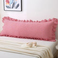 Red Gingham Body Pillow Cover 20x54, Ruffled Cotton Sham by Jilboo