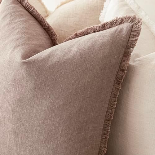 Foindtower Boho Linen Fringe Lumbar Throw Pillow Covers 12×20 Dusty Pink - Image 5
