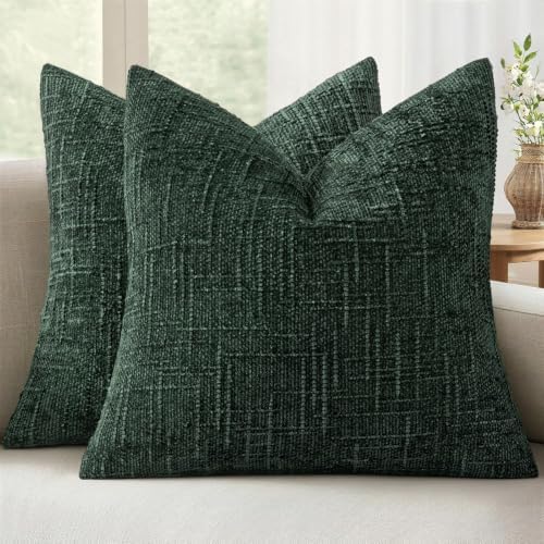 MIULEE Chenille Textured Throw Pillow Covers Dark Green 18x18 Set of 2 by MIULEE