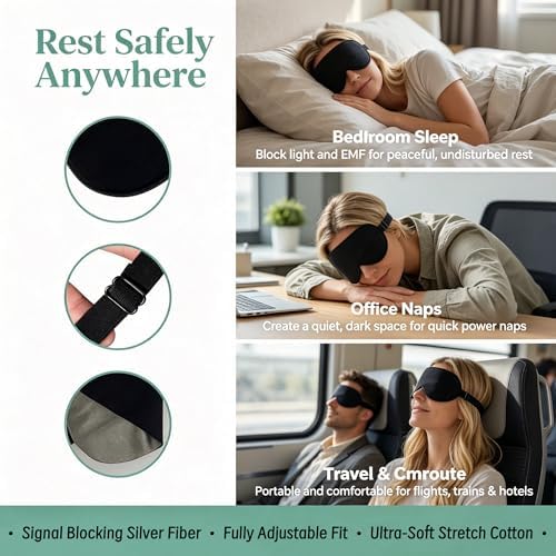 Amradield EMF Protection Sleep Mask, Full Silver Fabric Inner Layer, Elastic - Image 2