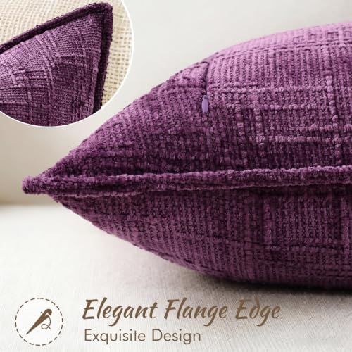 decorUhome Chenille Throw Pillow Covers 22x22 Set of 2, Dark Purple - Image 3
