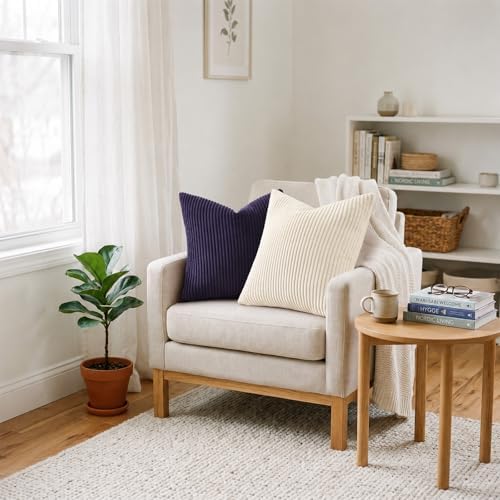Mecatny Corduroy Decorative Throw Pillow Covers 12x20 Set of 2 Dusty Purple - Image 6