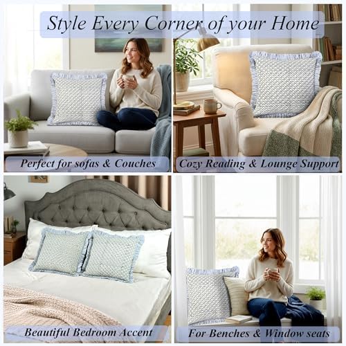 Ridhi Hand Fan Harmony Block Print Ruffle Pillow Covers 24x24 Inch Set of 2 - Image 5