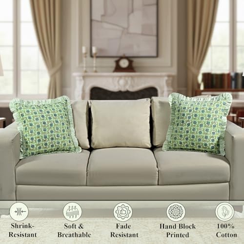 Ridhi Apple Green Block Print Ruffle Pillow Covers 18x18 Inch Set of 2 - Image 6