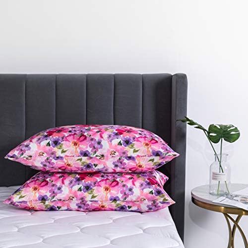 Floral Printed Satin Pillowcase, Queen Cooling Pillow Cases Set of 2 - Image 5
