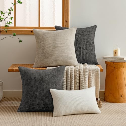 a moment Black Chenille Throw Pillow Covers 22x22 Inch Pack of 2 Modern - Image 6