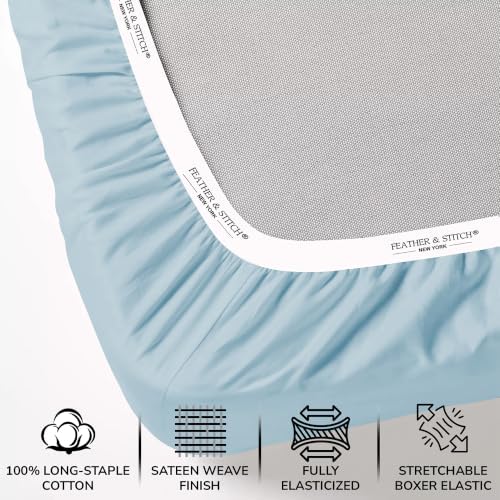 Feather & Stitch 100% Cotton Sateen 500 TC Cal King Size Bed Sheet Set - Image 3