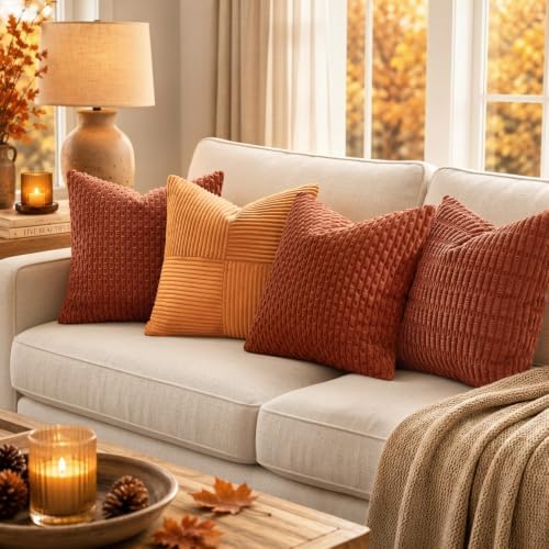 MIULEE Fall Decorative Throw Pillow Covers 26x26 Rust Textured Corduroy - Image 3