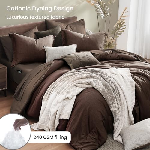 Monbix Queen Comforter Set 7 Pieces Chocolate Brown Bed in a Bag - Image 3