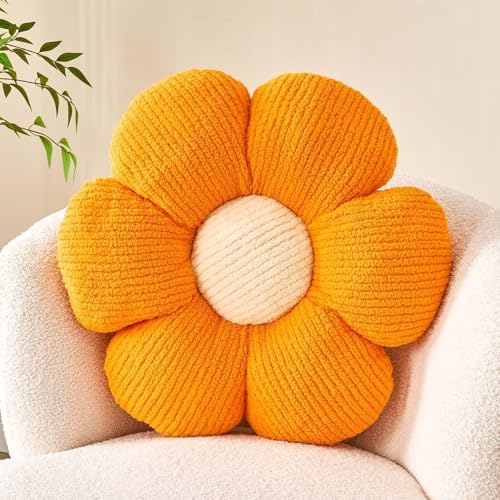 Kcvvcr Flower Throw Pillow, Soft Orange 19.6" Shaped Floor Pillow by Kcvvcr