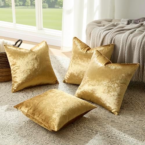 GIGIZAZA Pack of 4 Gold Decorative Velvet Pillow Covers 16x16 - Image 7