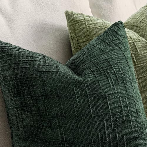 MIULEE Chenille Textured Lumbar Throw Pillow Covers Dark Green 12x20 - Image 3